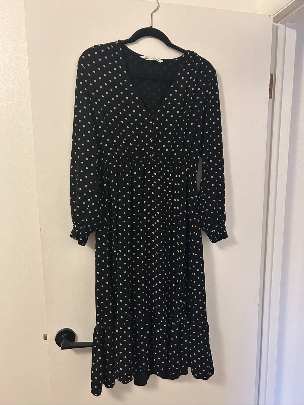 Zara Black Midi Dress with Polka Dots